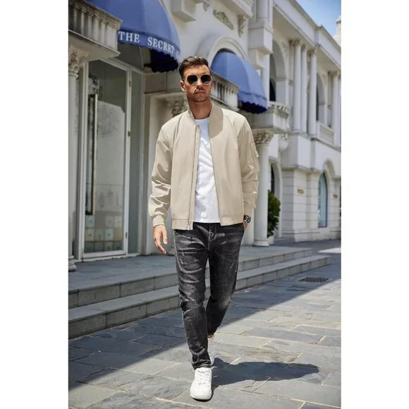 Men's Bomber Jackets Coat Moon Gray Fabric Designs Winter Warm Casual Zip Pocket